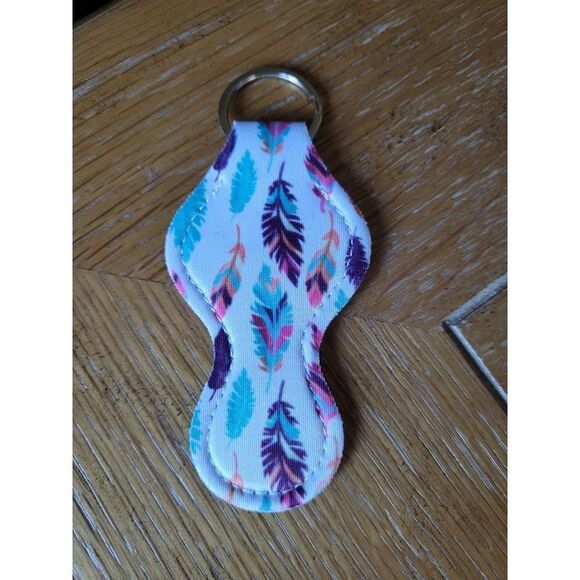 NEW Feather Neoprene Chapstick Holder Key Chain and chapstick - Picture 2 of 3